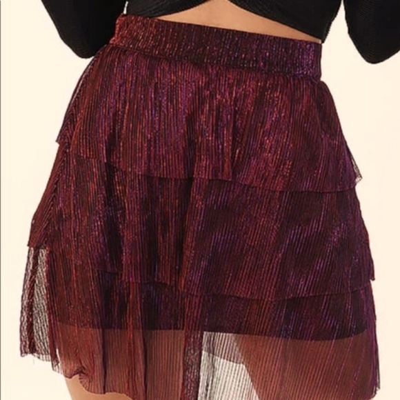 MINKPINK Mini Ines Purple Tinsel Tiered Small Skirt - Picture 1 of 8